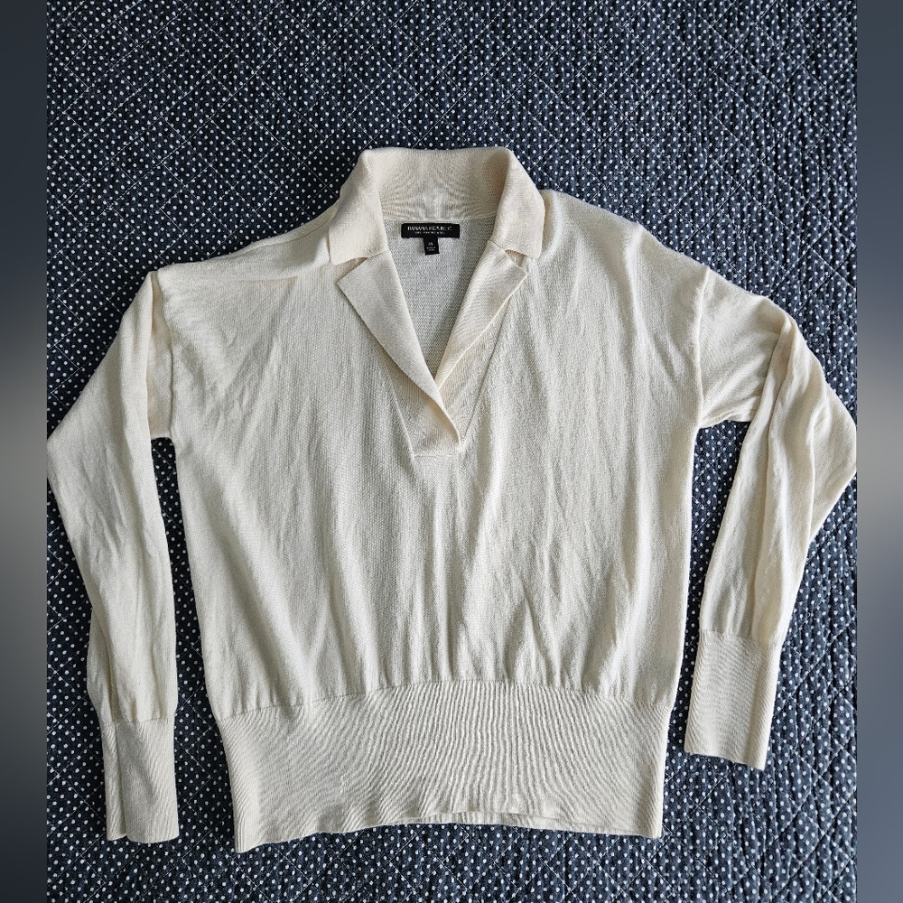 Banana Republic Bella Merino Polo Sweater Size M, Ivory